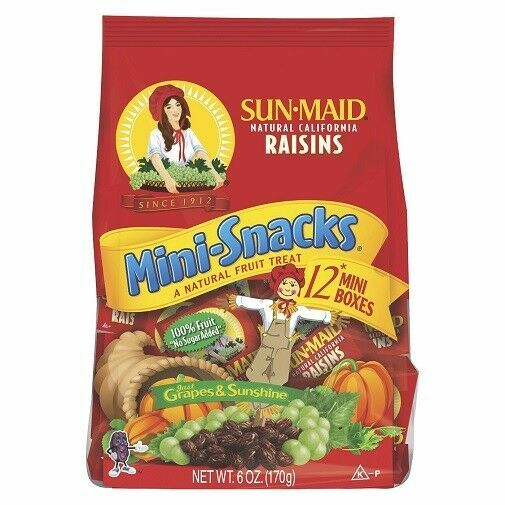 Ten Bags of SunMaid Natural California Raisins Bag of 12 Mini Boxes 6