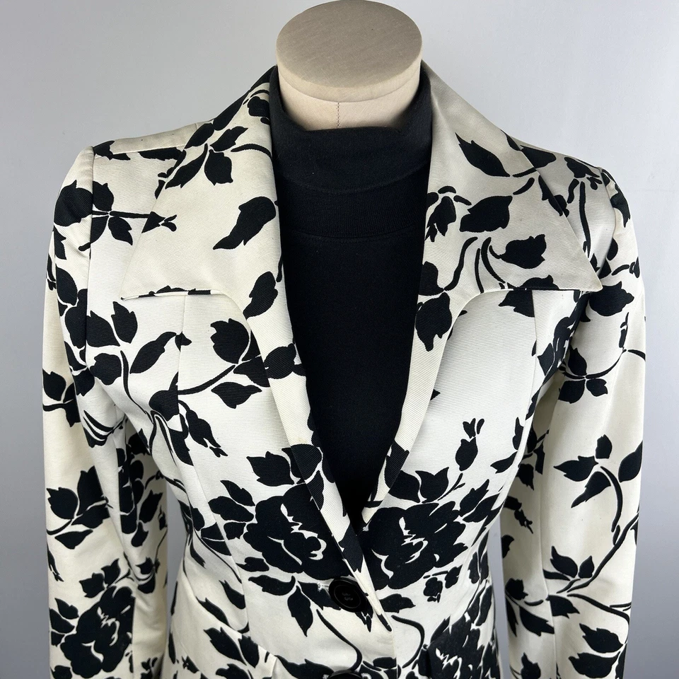 Blazer De Colección Yves Saint Laurent Ysl FRANCIA Mujer 10 Algodón Floral Negro Blanco Foto 2 de 4