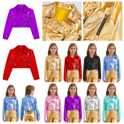 Kids Girl's Jacket Baseball Blouse Bomber Sweatshirt Vacation Top Shiny Coat