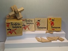2x Lot of Vintage HABA Wooden Puzzle Toys, TANGRAMS  DEVIL'S KNOT, w/ Box