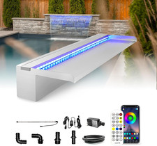 Stainless Steel Waterfall Spillway, APP Control Multi-Color LED Light Outdoor Po