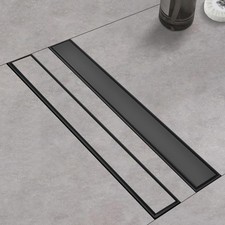 Linear Shower Drain  with Tile Insert Panels  12 Inch Black 304 Stainless Ste...