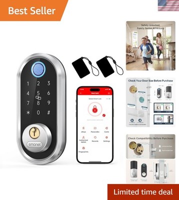 Sleek Silver Biometric Door Lock - User-Friendly App Control & Security Features