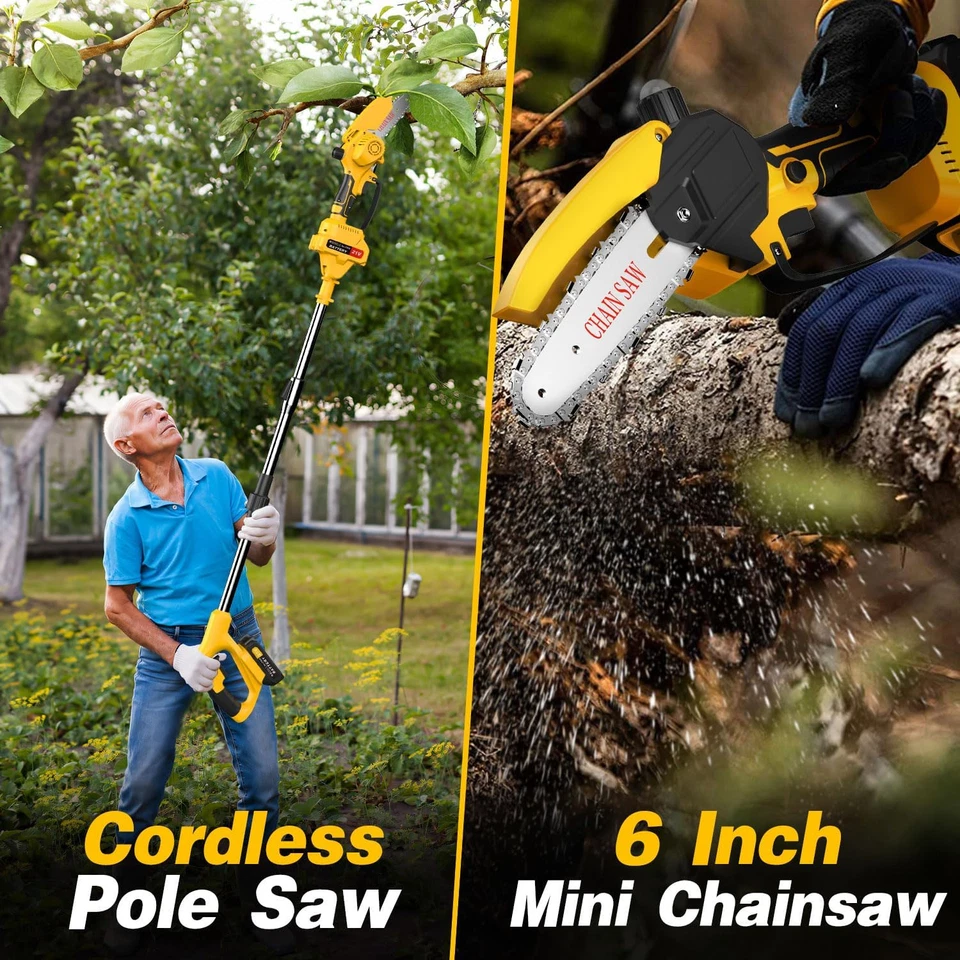 6 in 2-in-1 Cordless Pole Saw & Mini Battery Chainsaw, Foldable/Retractable Head - Image 2 of 4