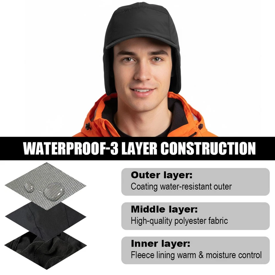 Gorra de béisbol impermeable de invierno con orejeras forrada de lana para clima frío Foto 4 de 4