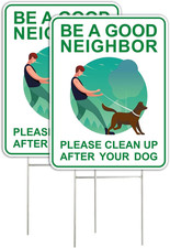 Clean up after Your Dog Signs 2 Pack, 9 X 12" with Metal H-Stakes, Double Side
