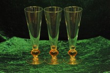 Three Vintage Orange Heart Stem Drinking Glasses