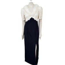 Vintage by RITA Boa Collar Lace Bodice Puff Sleeve Formal Dress  WOMEN'S 6