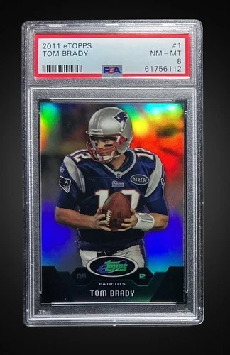 2011 topps #1 tom brady; etopps SP silver chrome refractor PSA 8  — RARE TB12 —