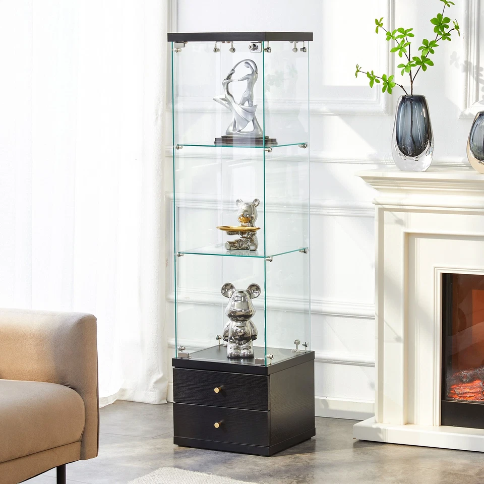 Tempered Glass Display Cabinet w/Soft-Close Drawer and Adjustable Storage Shelve - Image 4 of 4