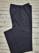 Lands' End Traditional Fit Dress Pants Navy Blue Windowpane Flex Waist 31 x 32