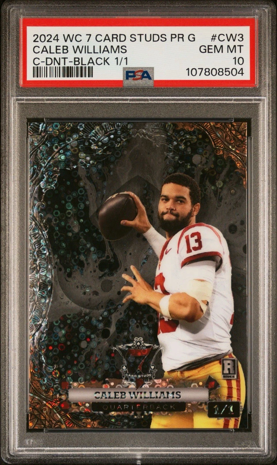 Caleb Williams Wild Card 7 Card Studs Promo Galaxy #CW3 Club-Donut Circles Foil-Black 1/1