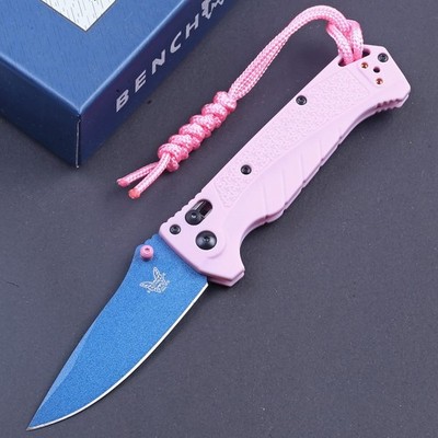Pink Girls woman Pointed Tip Dive Knife Safety Axis Lock Compact Pocket Knives