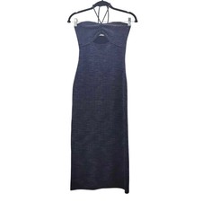 Reformation Indie Midi Dress Ribbed Knit Cutout Halter Tie Neck Blue Bodycon XS