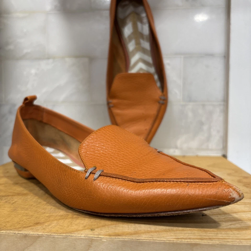 Nicholas Kirkwood  Orange BetLeather Pointed Toe Flats Loafers Women’s Size 38 - Image 2 of 4