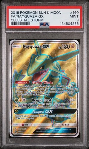 2018 Pokemon Card PSA 9 Rayquaza GX 160/168 Celestial Storm MINT