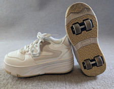 PHTEER White Double Roller Skate Shoes Youth Kids Size 33 U.S Size 1.5 - 2