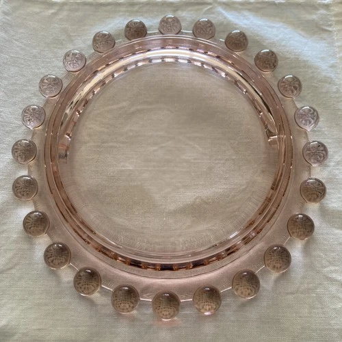 Vintage IMPERIAL Bubble PINK DEPRESSION Glass Candle-Holder Trinket Dish 6” Wide