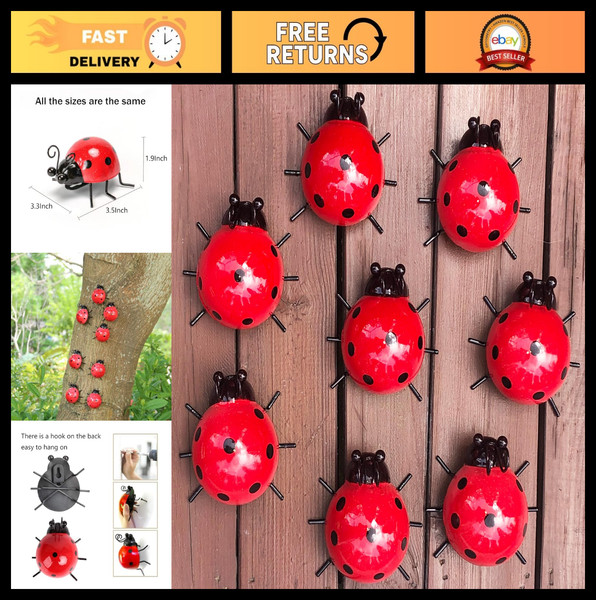 Linda decoración de jardín Ladybug - estatuas y esculturas artísticas de patio de metal para cercado al aire libre