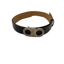 Salvatore Ferragamo Leather Belt, Black, Solid Color, Women's, Gancini Buckle Be