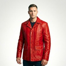 Men's Fight Club Biker Jacket-Tyler Durden Mayhem Red Leather Motorcycle Jacket