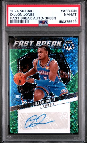 2024 PANINI MOSAIC FAST BREAK AUTO GREEN #AFBJON DILLON JONES ROOKIE 1/5 PSA 8