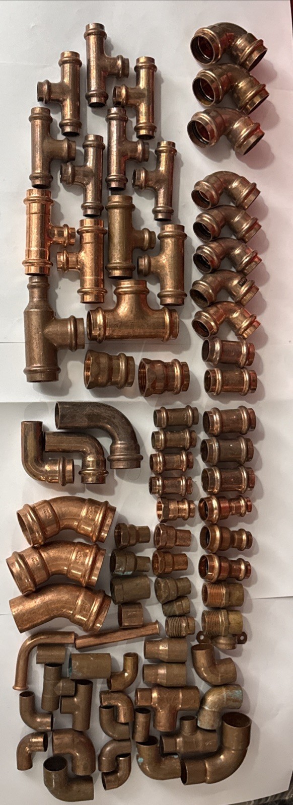 Copper ProPress Style & Sweat Fittings Lot 80+ Pc Tees Elbows Couplings