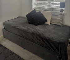 Grey Upholstered Double Storage Divan Bed Base 2 Drawers