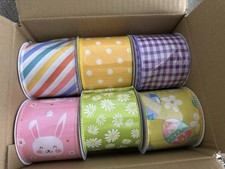 6 Pack 30 Yards Each Roll Easter Wired Ribbon Brand New