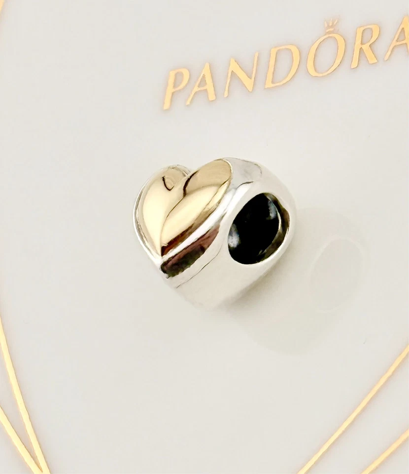 Novo Berloque de Coração Dourado Genuíno Pandora Dois Tons Ouro 14K e Prata Cúpula 799415C00 - Imagem 3 de 4