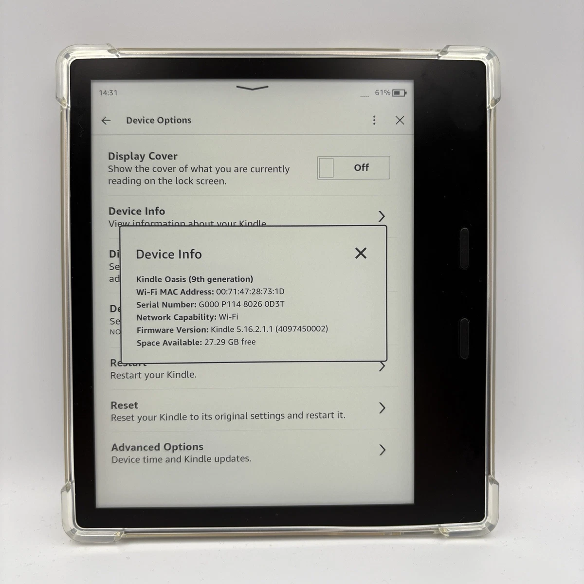 Amazon Kindle Oasis (9th Generation) 7 in - 8.9 in Screen eBook