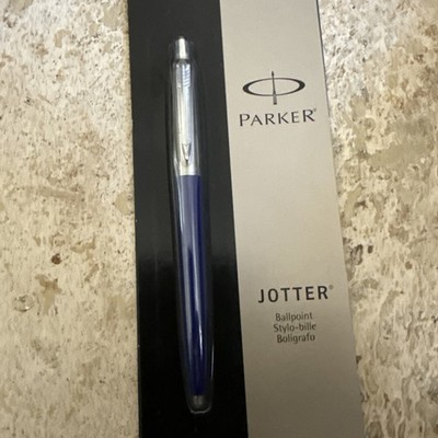 Parker Jotter Ballpoint Pen Stainless Steel & Blue  Barrel NOS Made  UK/France 