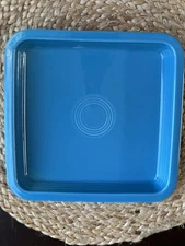 Fiesta PEACOCK blue  8.5" Square Utility Tray Napkin Holder rare  Hard to Find