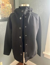 Women  s Black North Face Button Up Hooded Jacket Size Large w/pockets