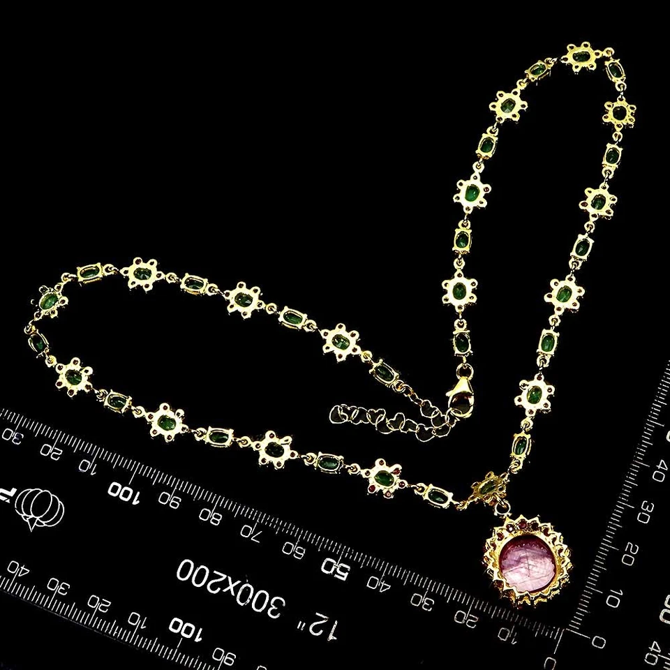 925 Sterlingsilber Halskette Oval Rubin 16x14mm Smaragd Edelstein Schmuck 45.7cm - Bild 3 von 4