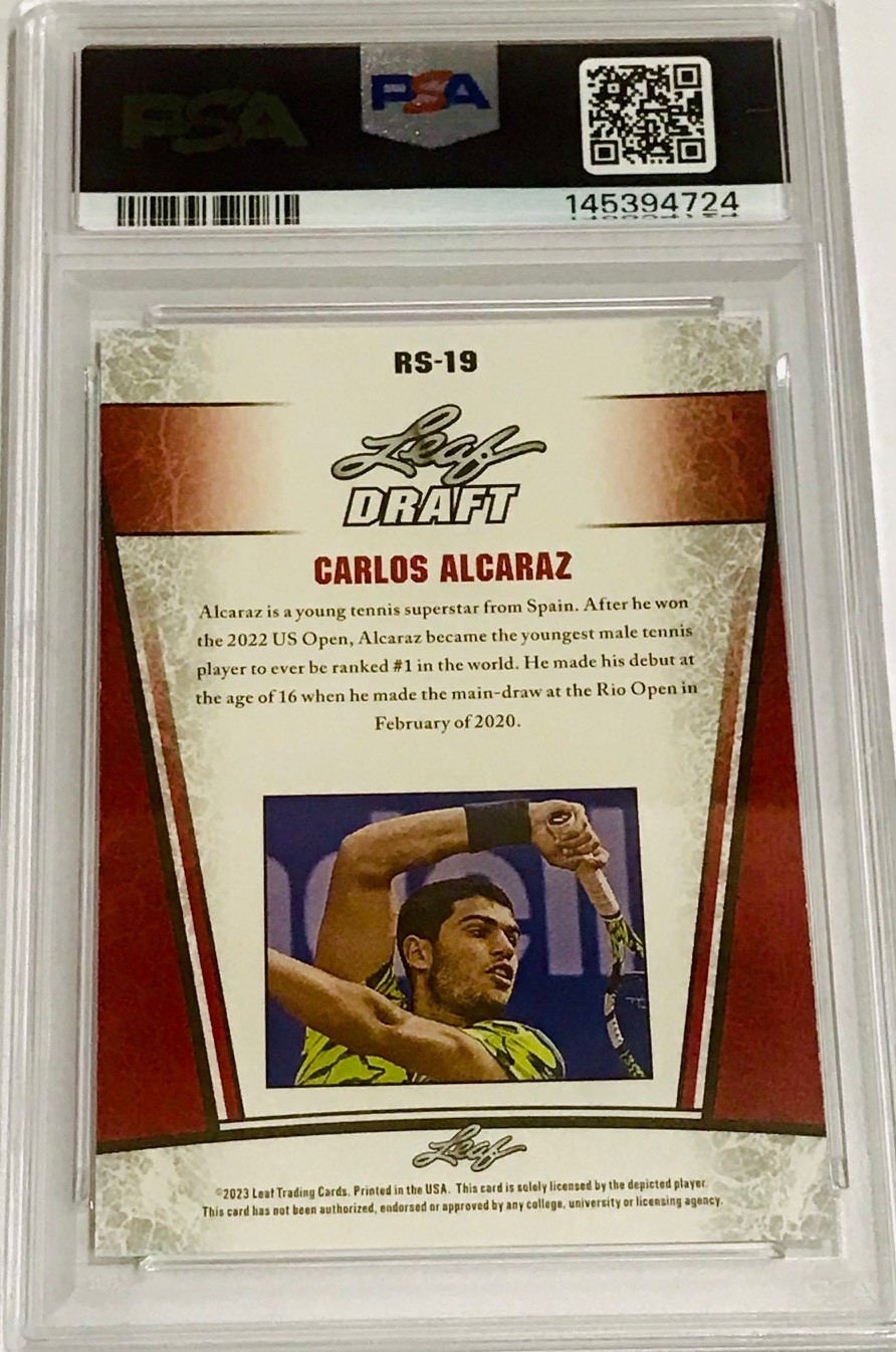 CARLOS ALCARAZ 2023 LEAF SPECIAL RELEASE ROOKIE SILVER #RS-19 PSA 8  FREE SHIPIN view 4