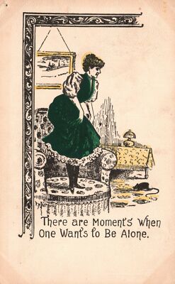 Vintage Postcard Woman Afraid Of Mouse There Are Moments One Wants To Be  Alone