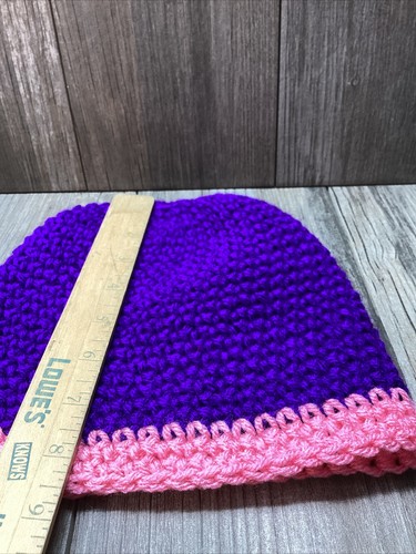 Cappello Beanie Slouch fatto a mano viola rosa lavorato a maglia in cotone 100% fatto a mano - Foto 15 di 16