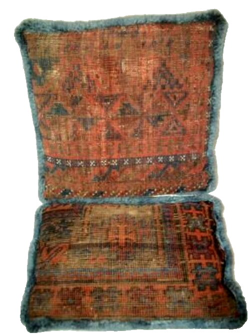 19th CENTURY KILIM RUG REMNANT CUSHIONS PILLOWS FRINGE VELVET ANTIQUE