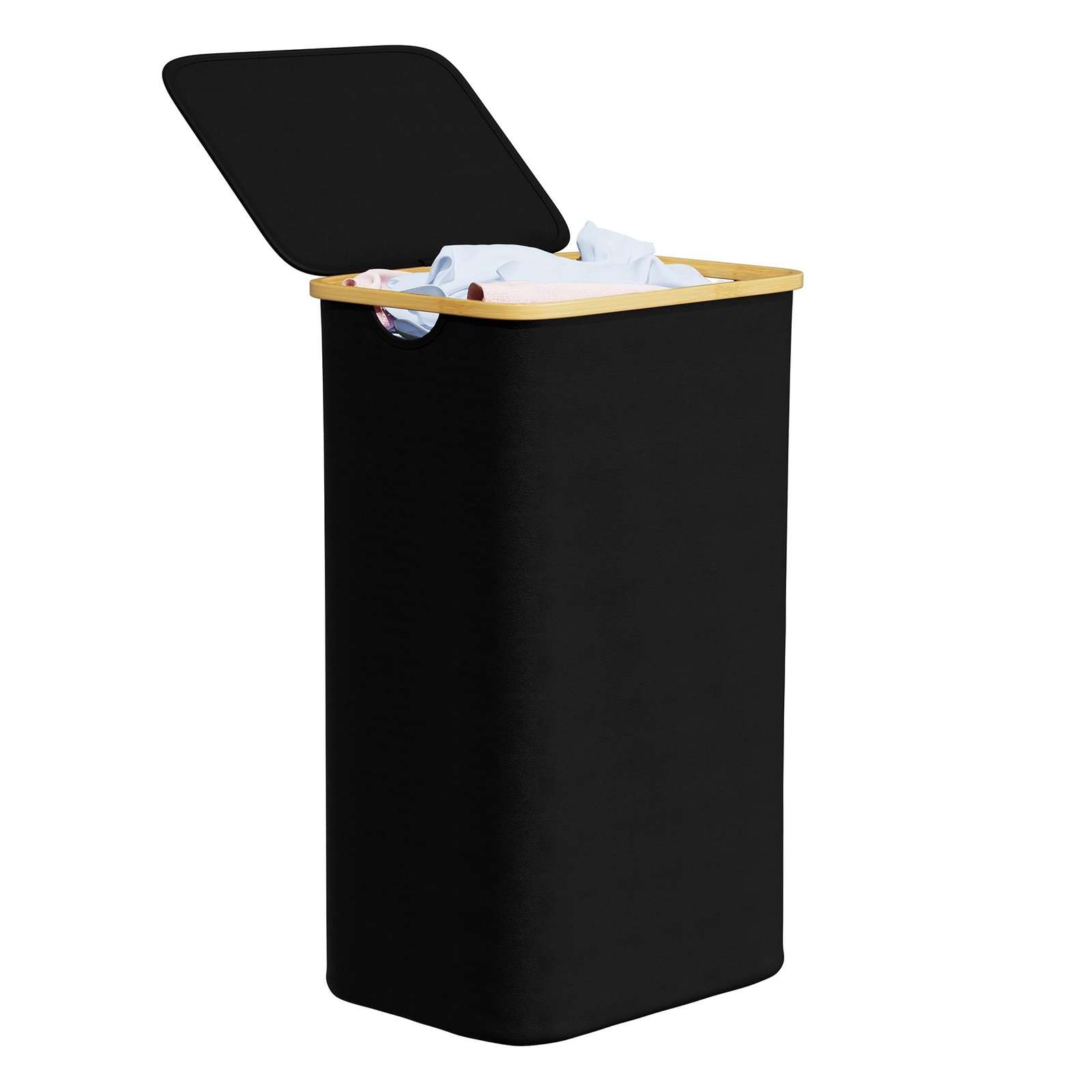 Laundry Hamper with Lid 110L Large Tall Clothes Basket Bin Bamboo Handles-image