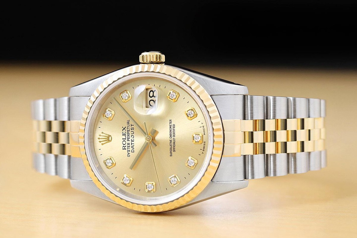 ROLEX MENS DATEJUST 16233 FACTORY DIAMOND DIAL 18K YELLOW GOLD