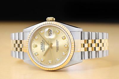 ROLEX Datejust ゴールド シルバー ROLEX MENS DATEJUST 16233 FACTORY DIAMOND DIAL 18K YELLOW GOLD