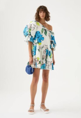 NEW Aje Sz AU 8 US 4 Cy Cool Camellia Multi Floral Off Shoulder Mini Dress