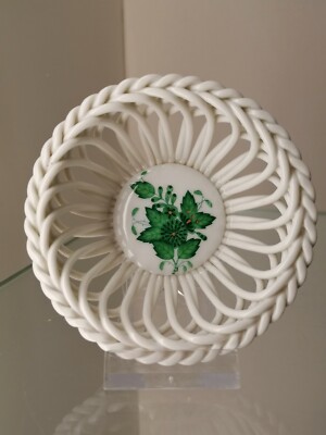 Herend Schale Korb Flechtkorb 7373 AV Apponyi Vert grün, 1. Wahl DM ca. 9,5cm