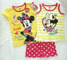 3pc NWT DISNEY Minnie Mouse Girl's Tee Tank Shorts Set Yellow Stripes Sz 5