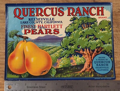 ADVERTISING Label Quercus Ranch Pears Kelseyville California