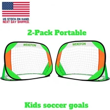 2 pc Soccer Goals Set  28x40" Portable Foldable Pop Up Indoor Outdoor w Bags