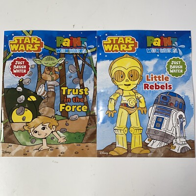 Two (2) Lot Star Wars Paint With Water Books Grogu and Where I Go He Goes