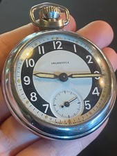 VTG/EARLY INGERSOLL CROWN POCKET WATCH MADE IN BRITAIN UNTESTED SILVER TONE NICE