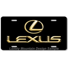 Lexus Logo Inspired Art Gold on Black FLAT Aluminum Novelty License Tag Plate